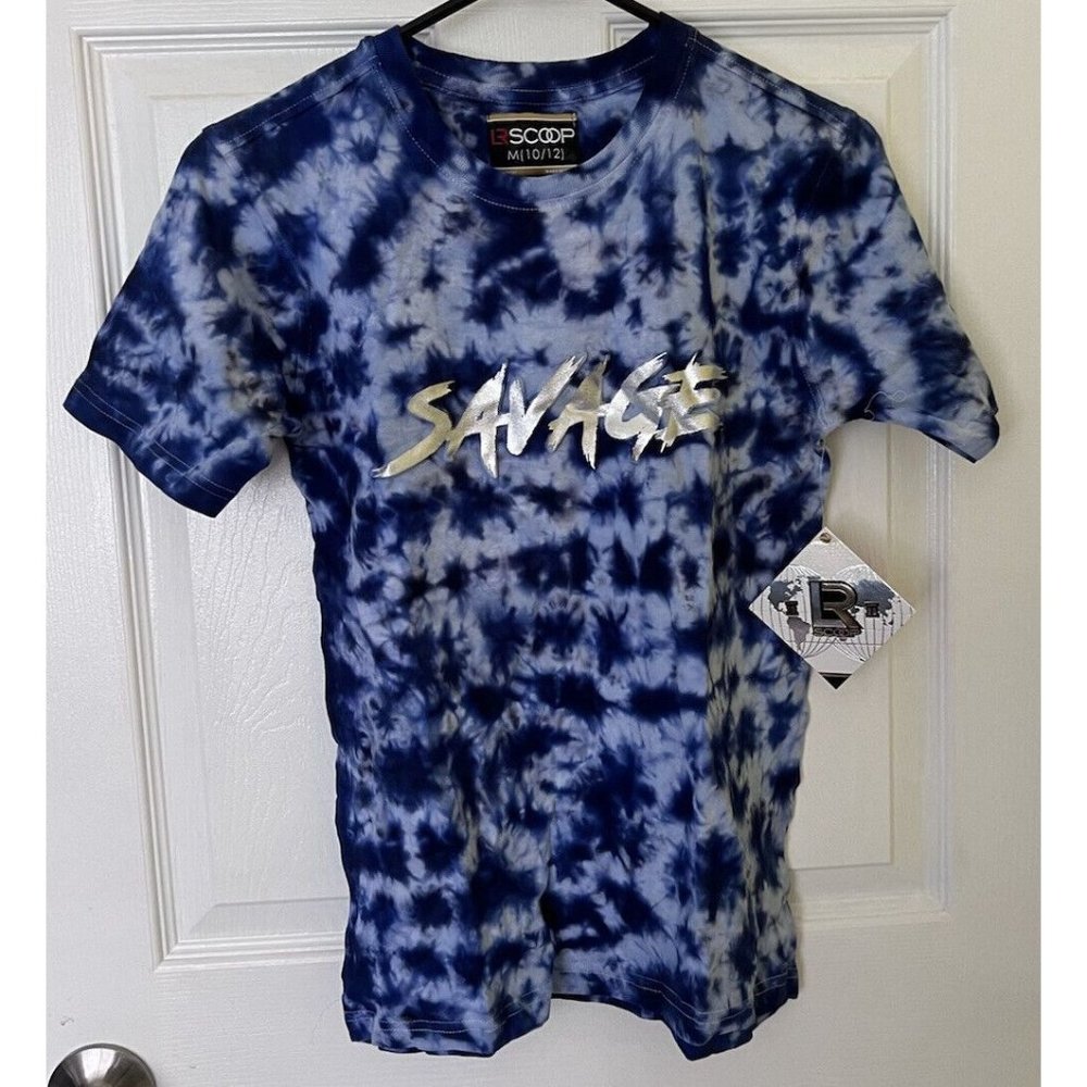 LR Scoop Savage T Shirt Youth Size Medium 10/12 Blue White Tie Dye NWT